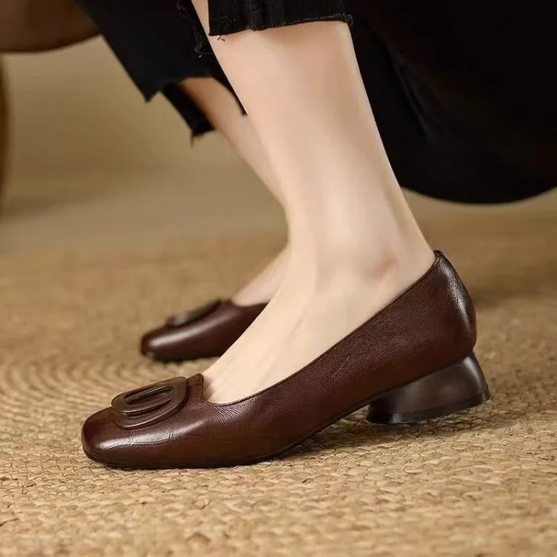 Claire | Soft Vegan Leather Shoes Metal Buckle Shoes