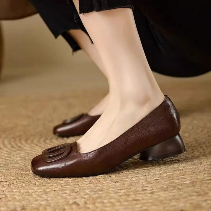 Claire | Soft Vegan Leather Shoes Metal Buckle Shoes