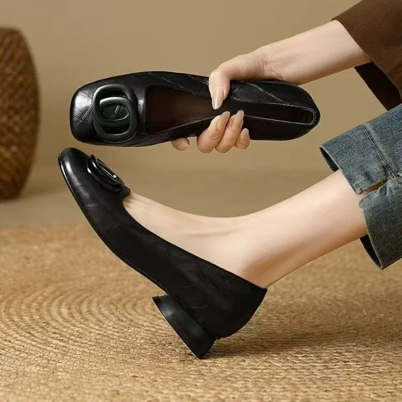 Claire | Soft Vegan Leather Shoes Metal Buckle Shoes