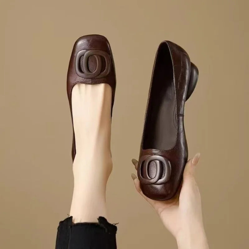Claire | Soft Vegan Leather Shoes Metal Buckle Shoes