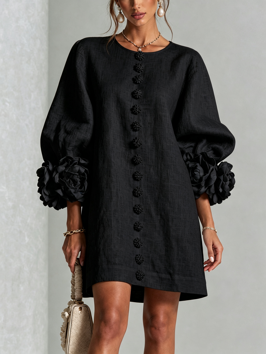 Anastasia | Floral-Cuff Statement Mini Dress
