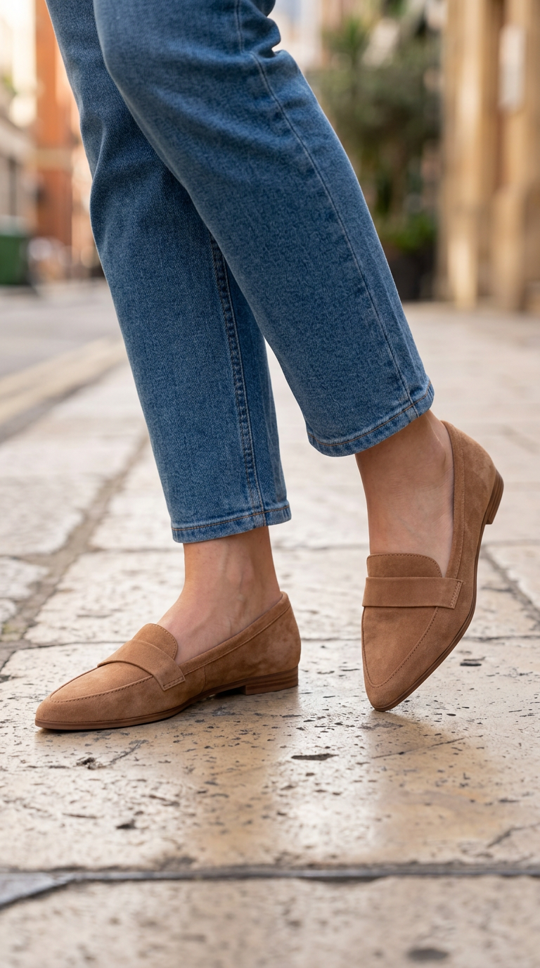 Pointed Moccasin with Strap over the Instep