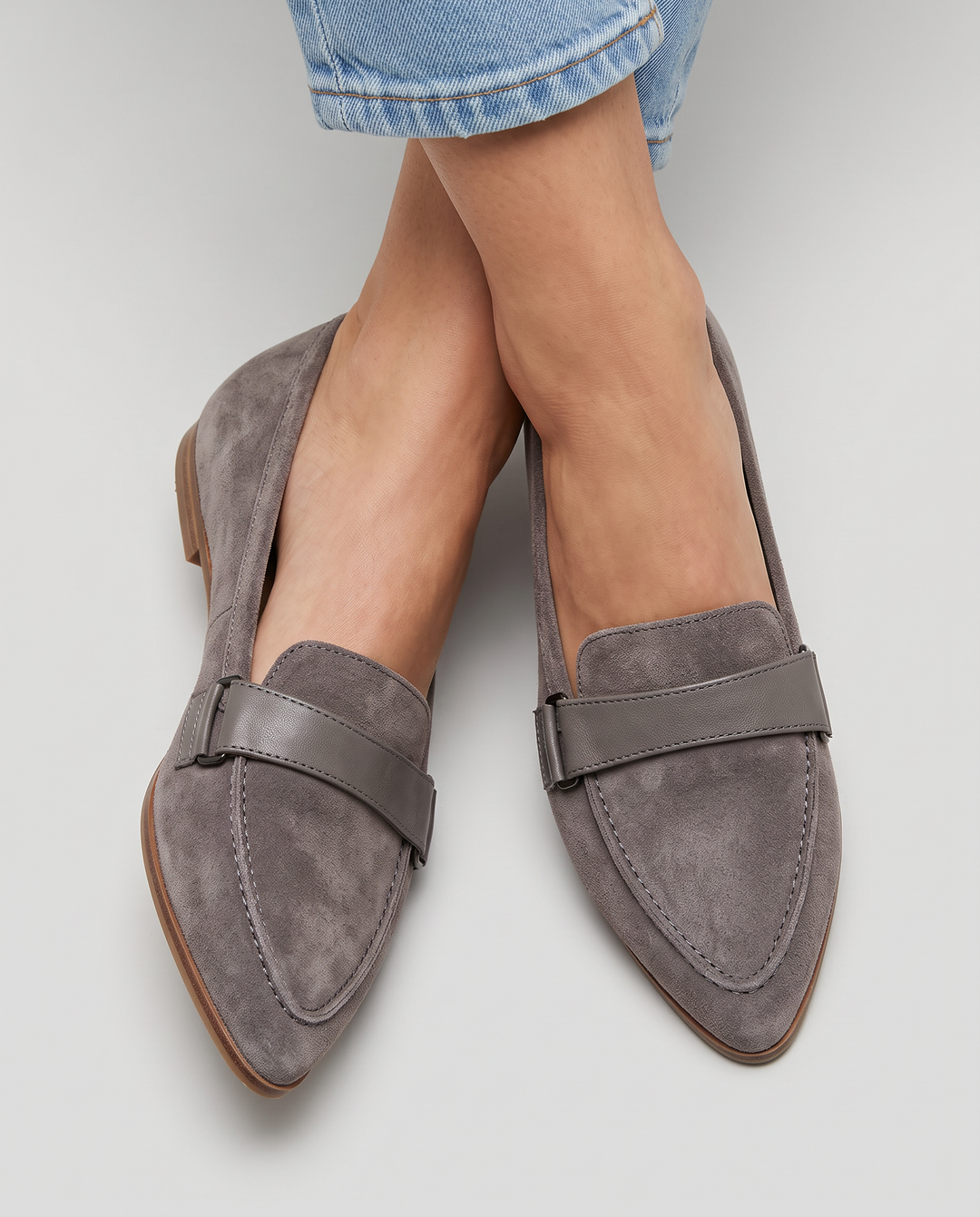 Pointed Moccasin with Strap over the Instep