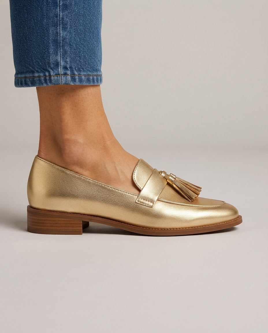 Dorotea Moccasin — Gold with Tassels