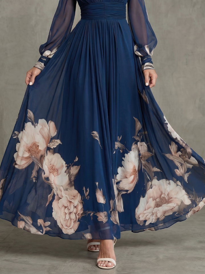 Maude™ Floral Hem Sheer Sleeve Maxi Dress