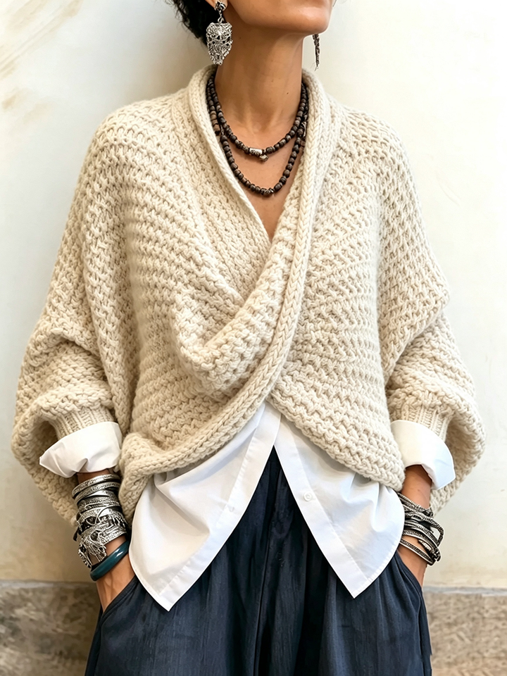 Candice | Cozy Relaxed Batwing Sleeves Crossover V-neck Sweater