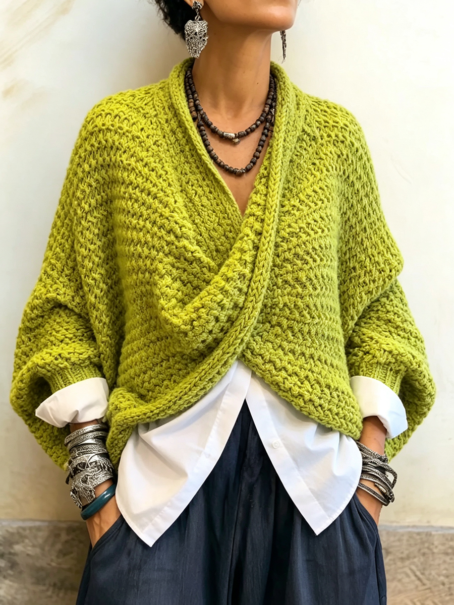 Candice | Cozy Relaxed Batwing Sleeves Crossover V-neck Sweater