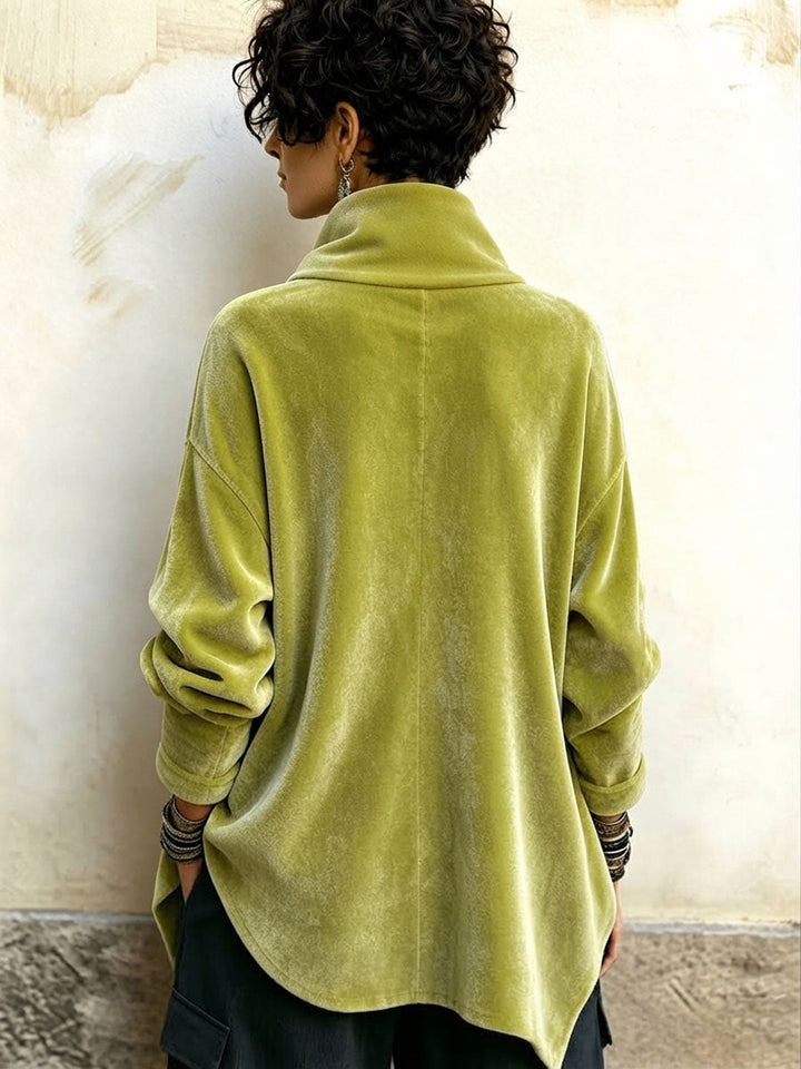 Carol | Chic Velvet Asymmetric Button Turtleneck Top