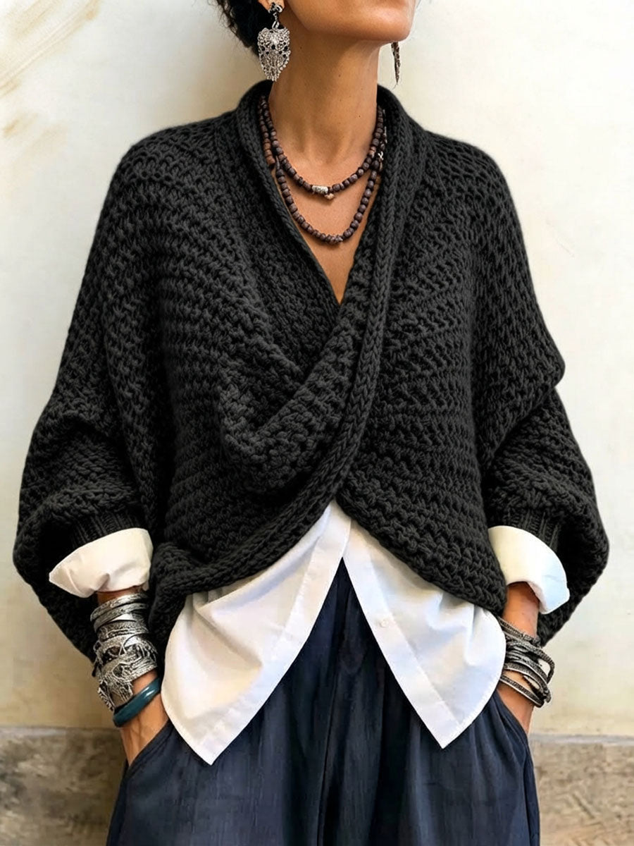 Candice | Cozy Relaxed Batwing Sleeves Crossover V-neck Sweater